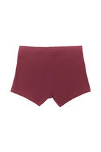 Boys' organic cotton boxer briefs in bordeaux, laid flat, front