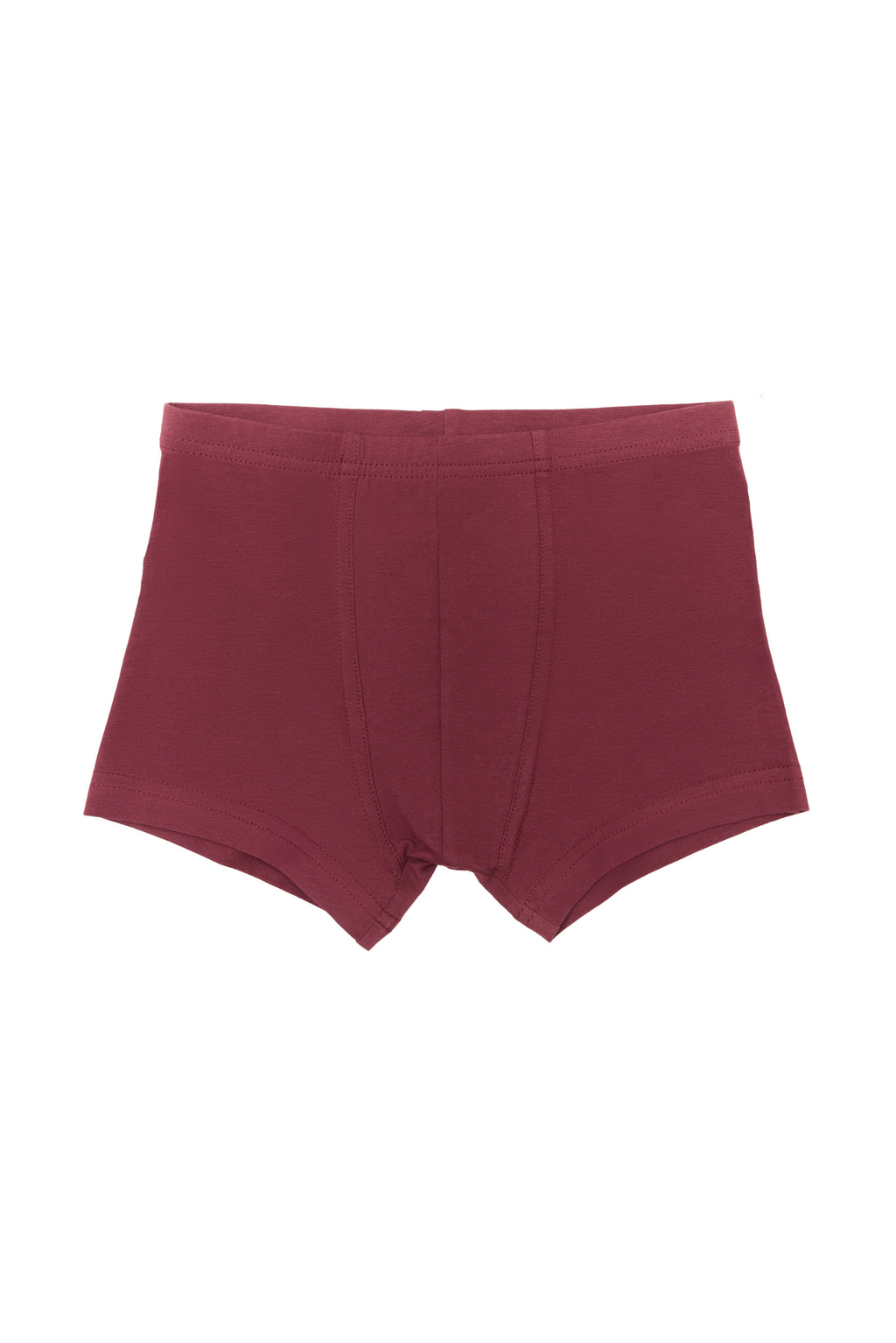 Boys' organic cotton boxer briefs in bordeaux, laid flat, back