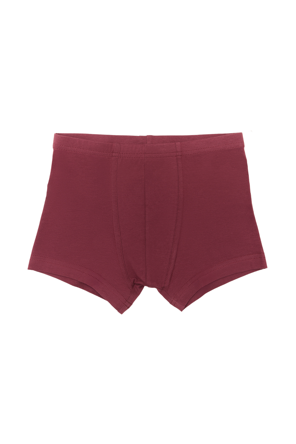 Boys' organic cotton boxer briefs in bordeaux, laid flat, back