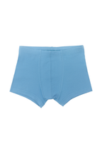 Boys' organic cotton boxer briefs in Denimblue, laid flat, front