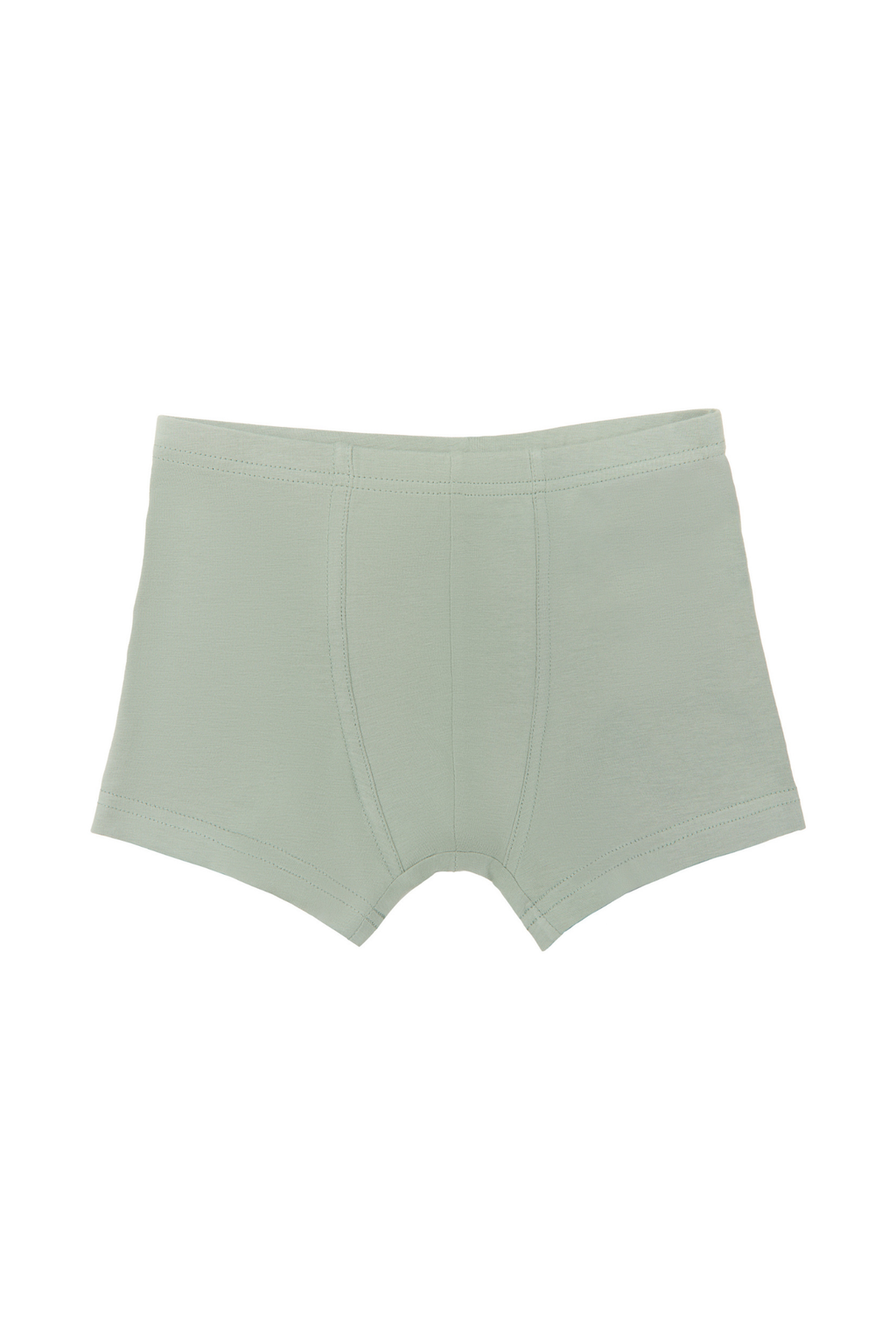Boys' organic cotton boxer briefs in Iceberg Green, laid flat, front