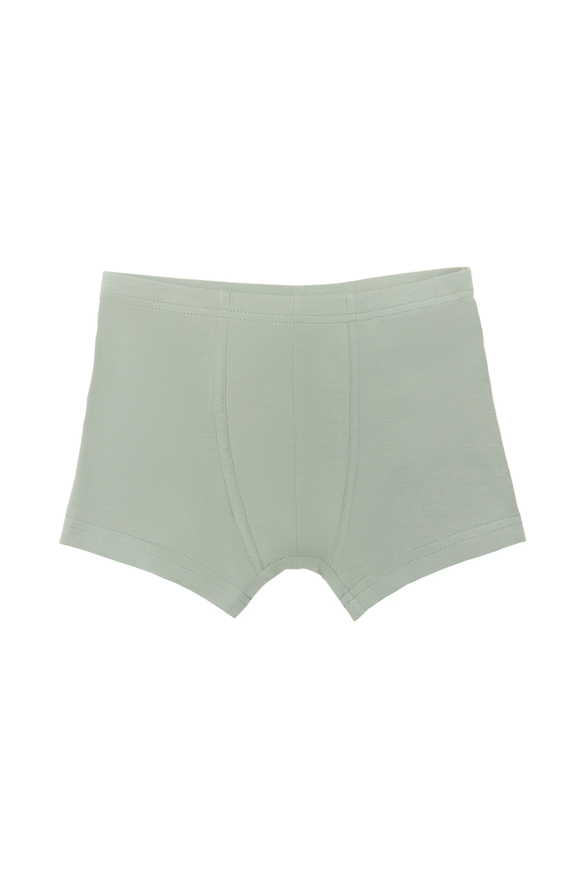 Boys' organic cotton boxer briefs in Iceberg Green, laid flat, front