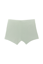 Boys' organic cotton boxer briefs in Iceberg Green, laid flat, back
